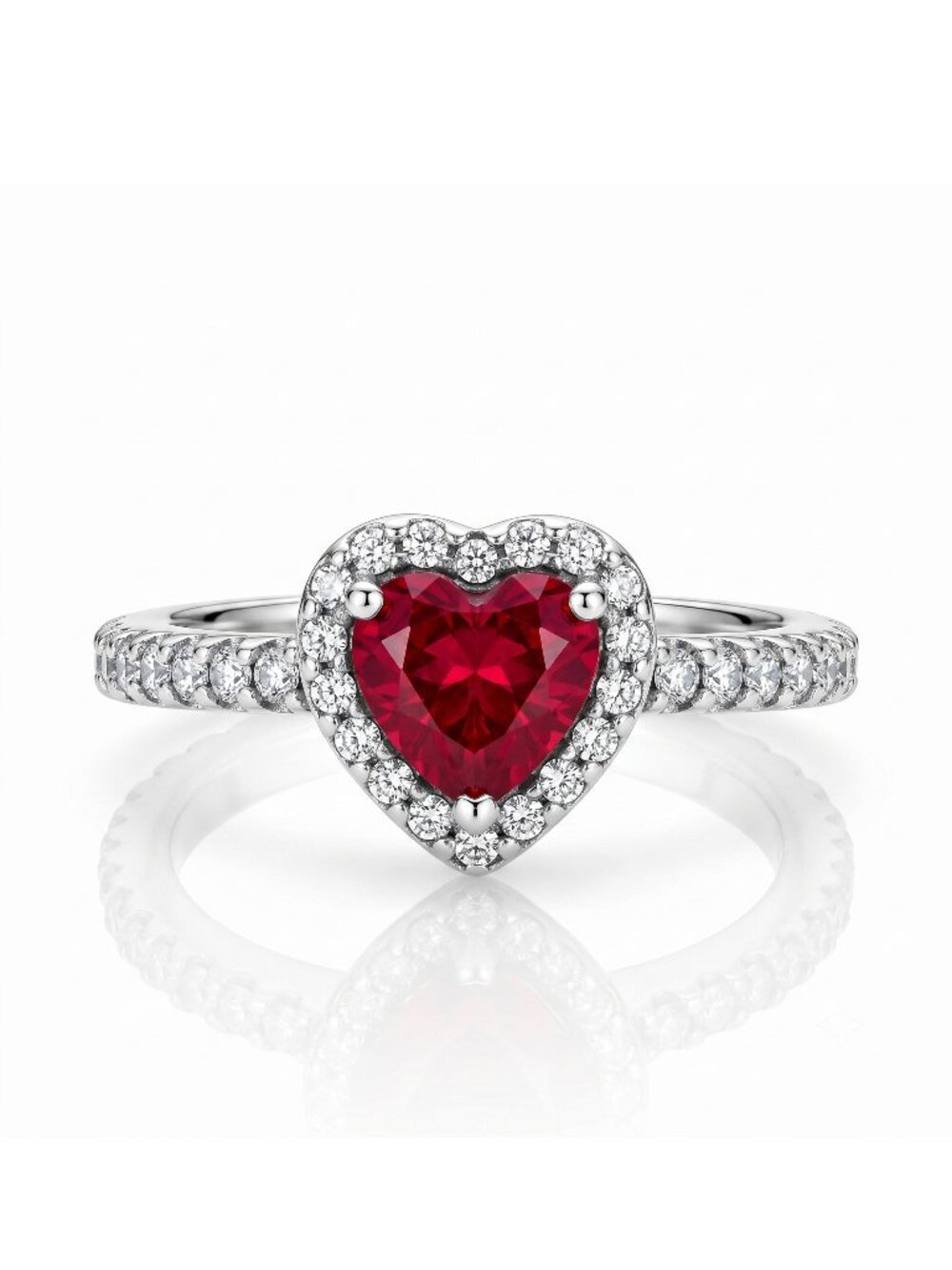 Dainty Heart Ring, 925 Sterling Silver, Size 6 Valentines Gift Red Ruby Gemstone